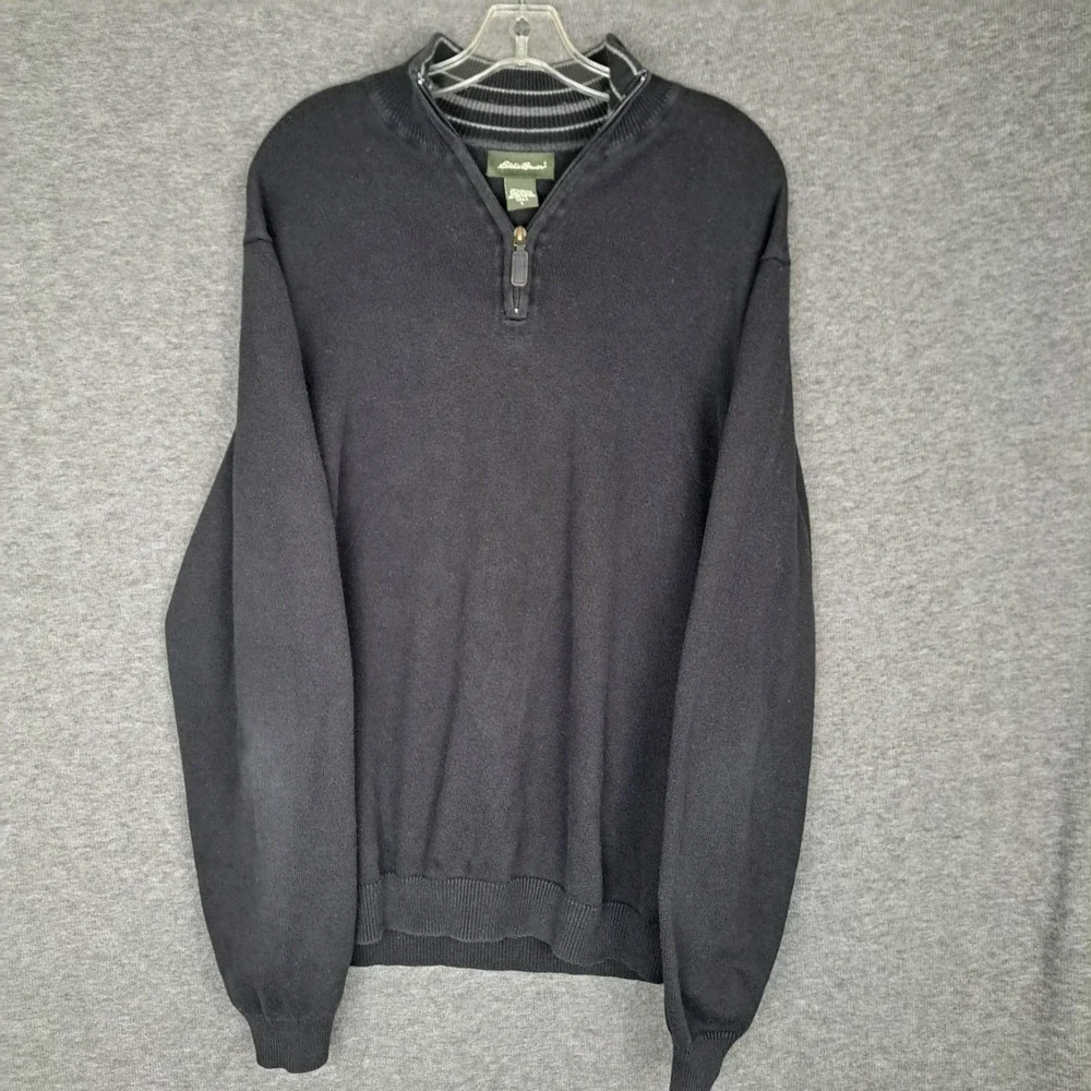 Eddie Bauer Men's Mock Neck Sweater Size LT Quarter Zip Cotton Cashmere Blalck